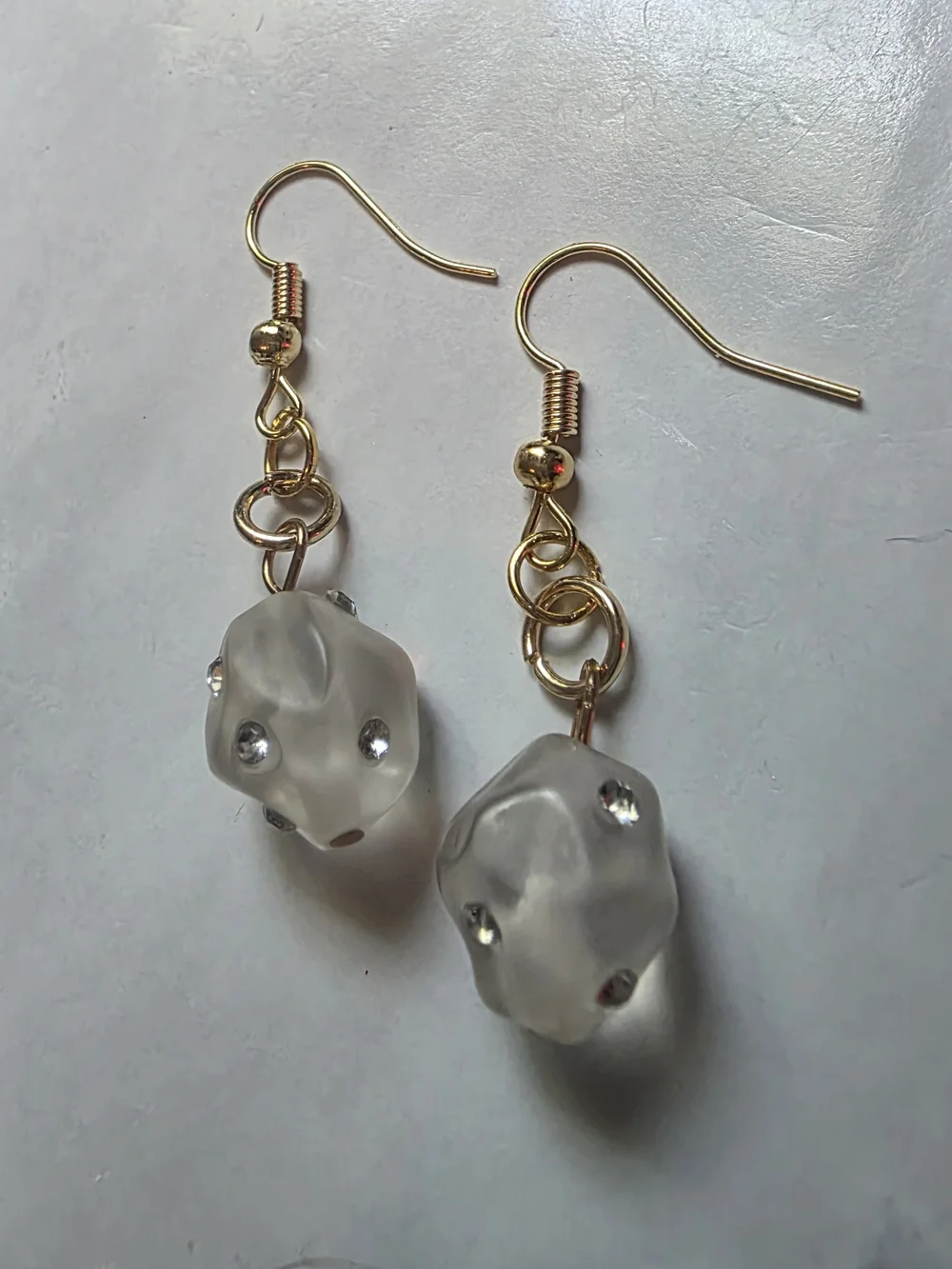 Handmade Frosted Crystal Rhinestone Drop Earrings Gold